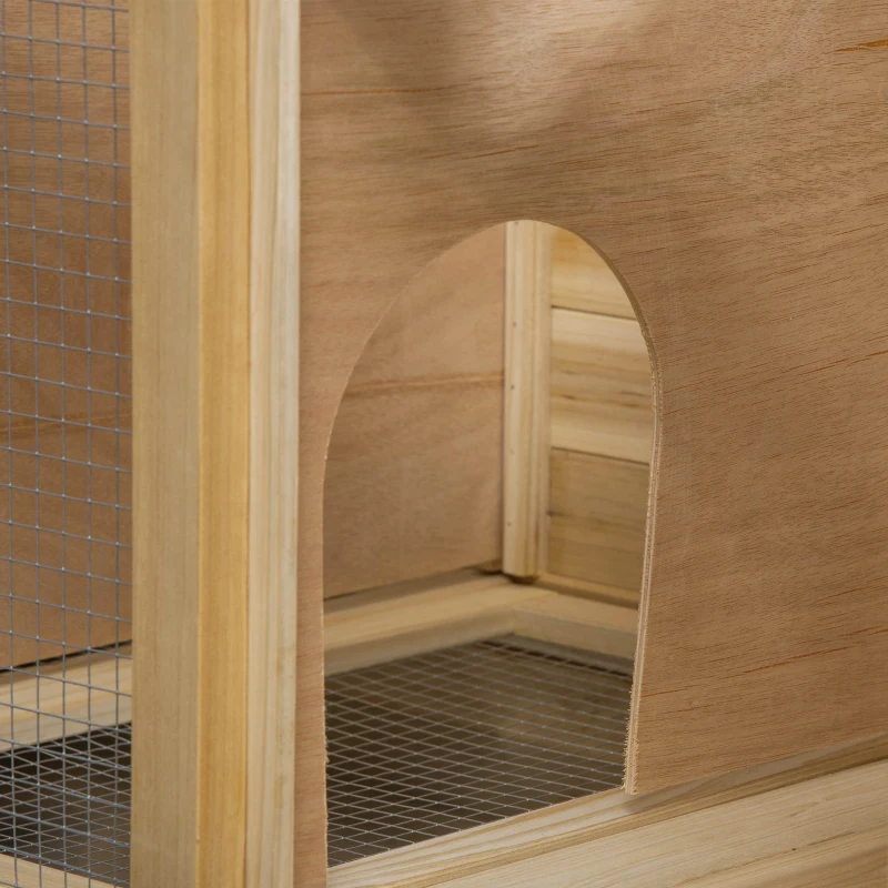 PawHut hok voor kleine dieren, deelbaar, met wielen, massief hout, naturel, 138 x 53 x 61 cm