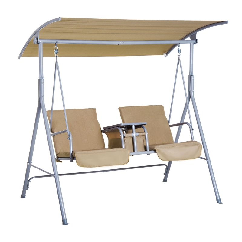 Outsunny Balansoar de Gradina 2 Locuri Separate, din Metal 175x112x165cm Bej