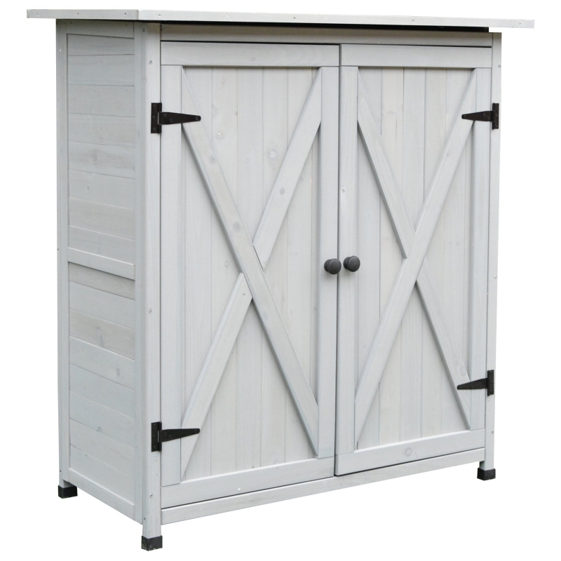 Outsunny Garden Shed Wooden Garden Storage Shed Fir Tool Cabinet Organiser with Shelves Double Door - 110L x 55W x117Hcm Grey