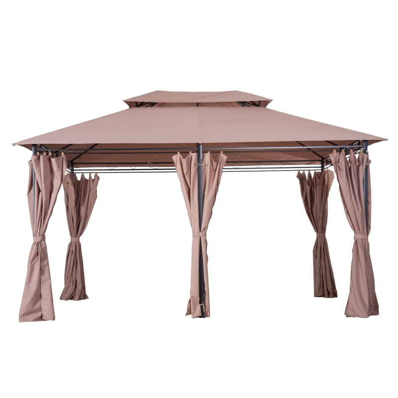 Outsunny 4m x 3(m) Metal Gazebo Canopy Party Tent Garden Pavillion with Curtains Sidewalls Khaki