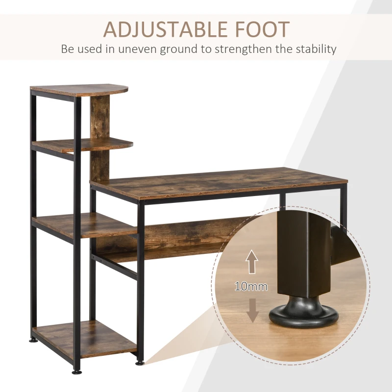 HOMCOM Computer Desk with 4 Storage Shelves Writing Study Desk with Bookshelf for Home Office Sturdy Student Workstation for Small Spaces with Steel Frame