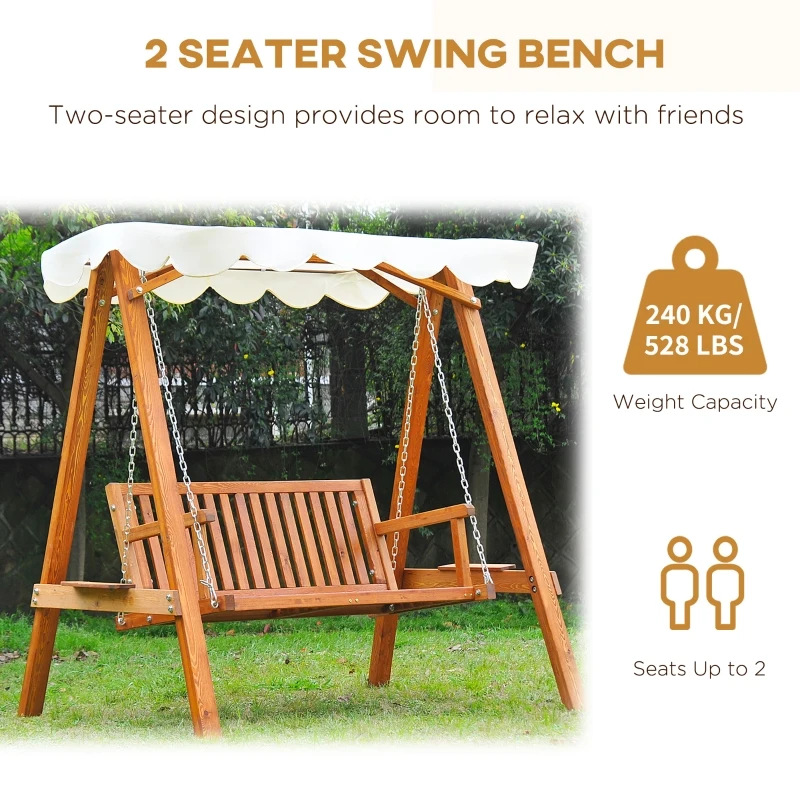 Outsunny 2 Seater Wooden Wood Garden Swing Chair Seat Hammock Bench Furniture Lounger Bed Wood New(Cream)