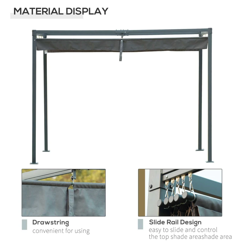 Outsunny 3 x 2m Metal Pergola Gazebo Patio Sun Shelter Grape Tent Retractable Canopy Grey