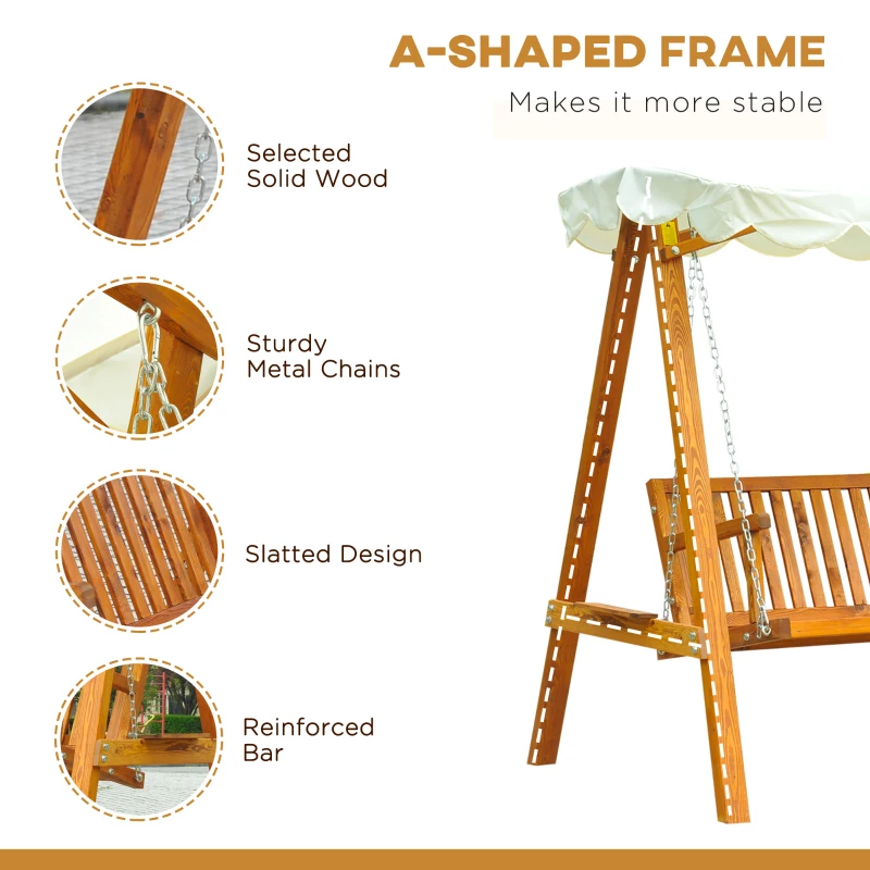 Outsunny 3 Seater Wooden Wood Garden Swing Chair Seat Hammock Bench Furniture Lounger Bed Wooden New (Cream)