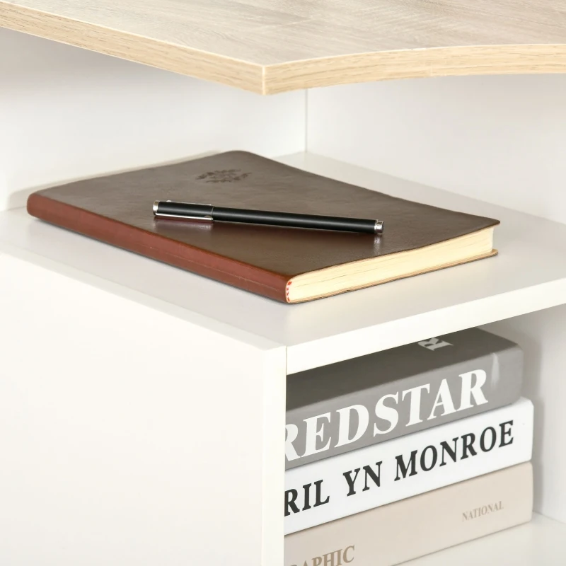 HOMCOM L-Shaped Corner Computer Desk Study Table PC Work with Storage Shelf Office Home Workstation Space Saving, Oak and White