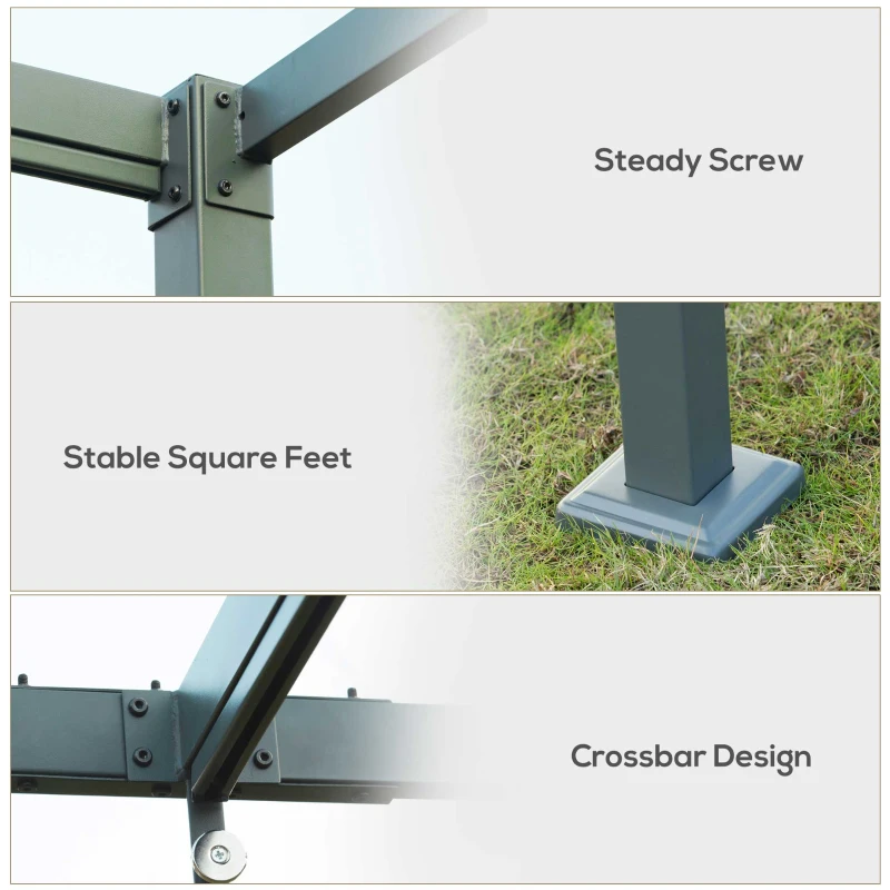 Outsunny 3 x 2m Metal Pergola Gazebo Patio Sun Shelter Grape Tent Retractable Canopy Grey