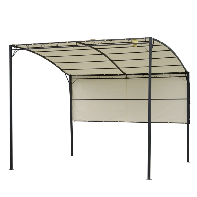 Outsunny 3 x 2.5m Garden Metal Pergola Flat Extended Roof w/Kits Outdoor Steel Frame Cream White