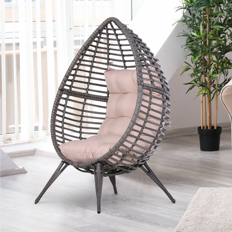 Outsunny Outdoor Indoor Wicker Teardrop Chair with Cushion Rattan Lounger