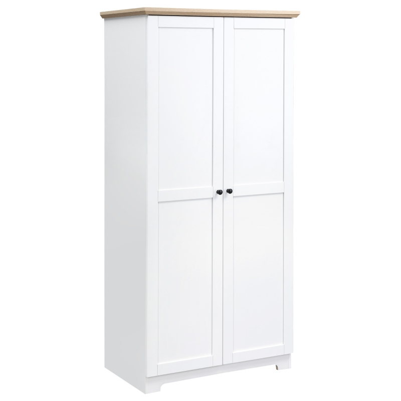HOMCOM 172cm Wooden Storage Cabinet Cupboard With 2 Doors 4 Shelves White Living Room Bedroom Office