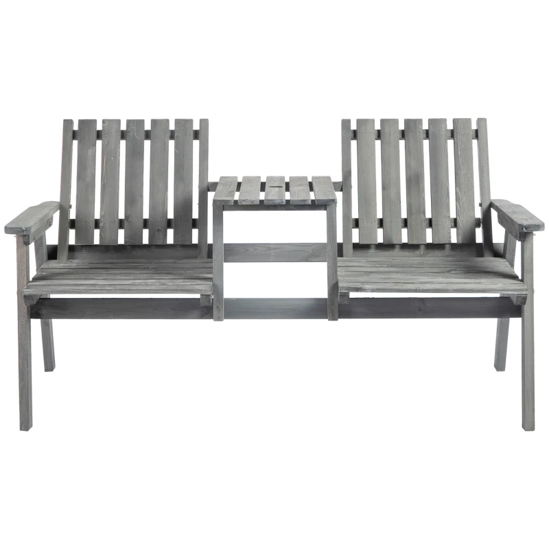 Outsunny Outdoor Furniture Patio Wooden Tete a Tete Garden Bench Chair with Table Conversation Set