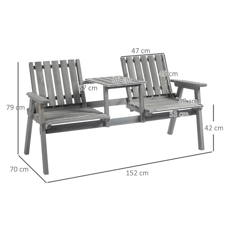 Outsunny Outdoor Furniture Patio Wooden Tete a Tete Garden Bench Chair with Table Conversation Set