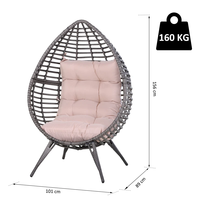 Outsunny Outdoor Indoor Wicker Teardrop Chair with Cushion Rattan Lounger