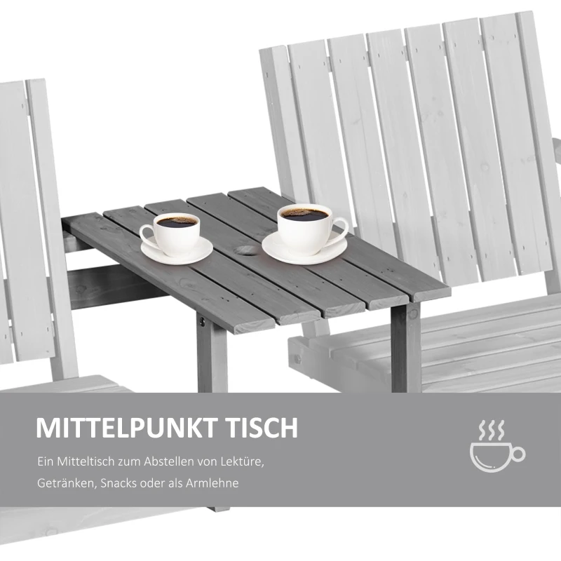 Outsunny Outdoor Furniture Patio Wooden Tete a Tete Garden Bench Chair with Table Conversation Set