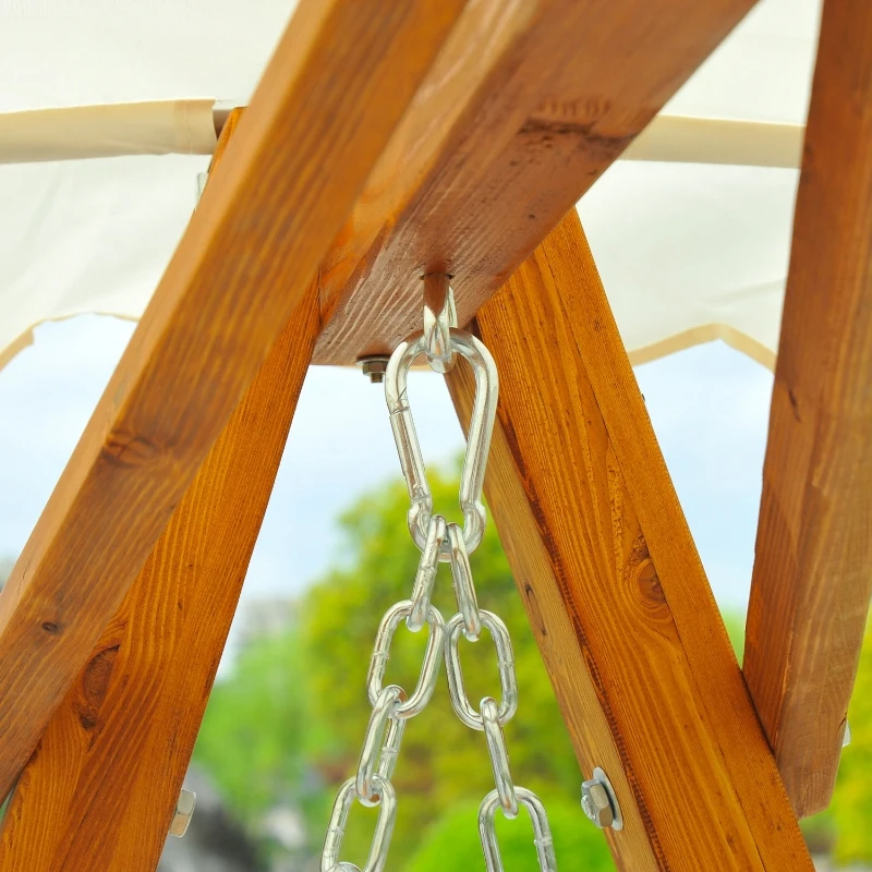 Outsunny 2 Seater Wooden Wood Garden Swing Chair Seat Hammock Bench Furniture Lounger Bed Wood New(Cream)