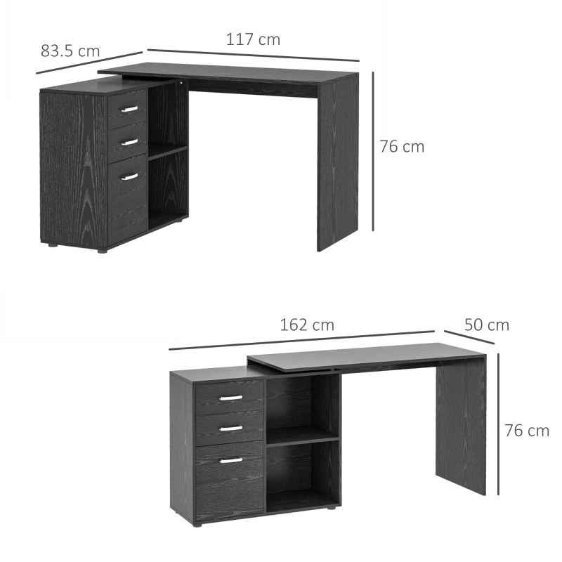 HOMCOM Computer Desk Table Workstation Home Office L Shape Drawer Shelf File Cabinet Black