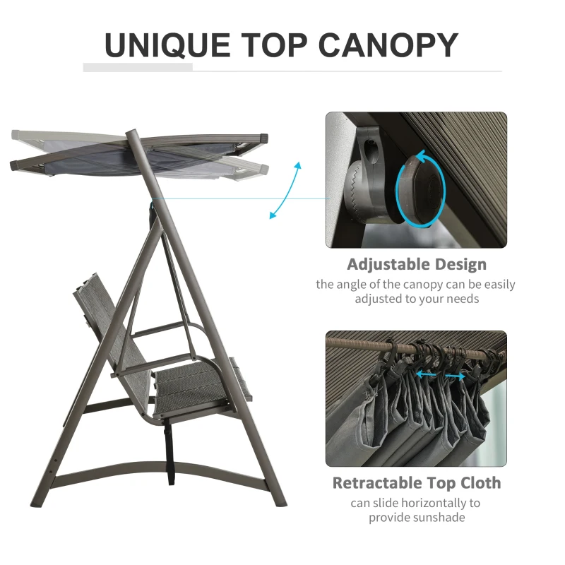 Outsunny 3 Seater Rattan Swing Chair Garden Swing Bench Patio Outdoor Hanging Porch Swing with Adjustable Canopy, Aluminum Frame, Brown