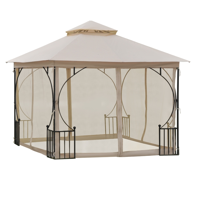 Outsunny 3 x 3 Meters Gazebo Outdoor Patio Party Tent Shelter Garden Canopy Double Tier Sun Shade Steel Frame Beige