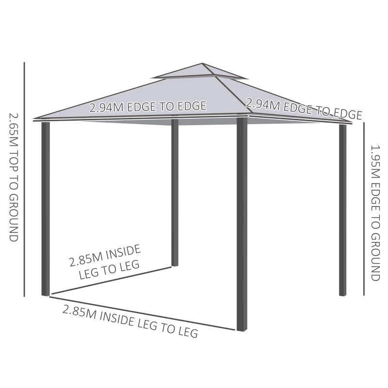 Outsunny 3 x 3 Meter Metal Gazebo Garden Outdoor 2-tier Roof Marquee Party Tent Canopy Pavillion Patio Shelter with Netting - Grey(m-3)