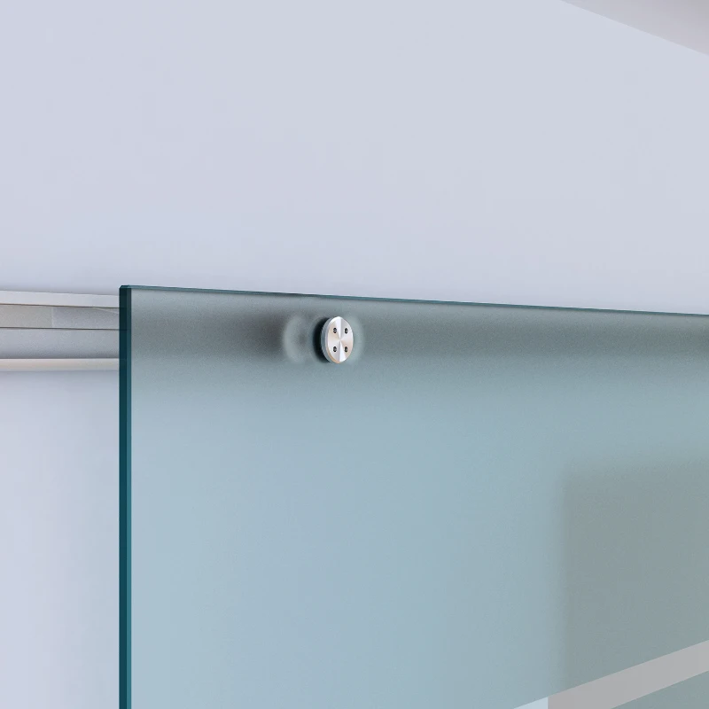 HOMCOM 90cm Modern Sliding Door Include Hardware Track System Kit, Frosted Stripe Glass Door, Round Handle