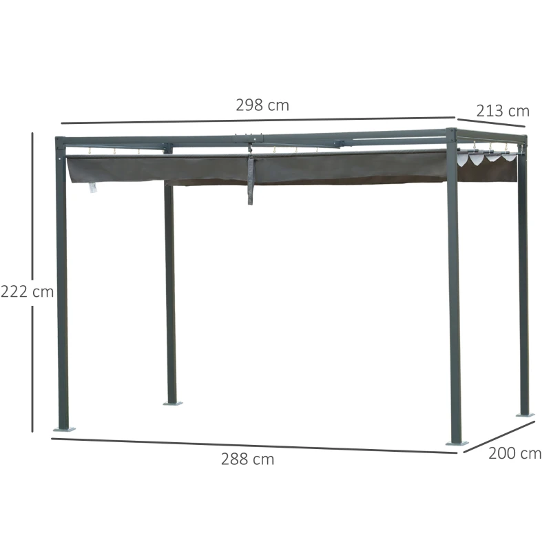 Outsunny 3 x 2m Metal Pergola Gazebo Patio Sun Shelter Grape Tent Retractable Canopy Grey