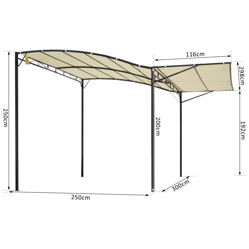 Outsunny 3 x 2.5m Garden Metal Pergola Flat Extended Roof w/Kits Outdoor Steel Frame Cream White