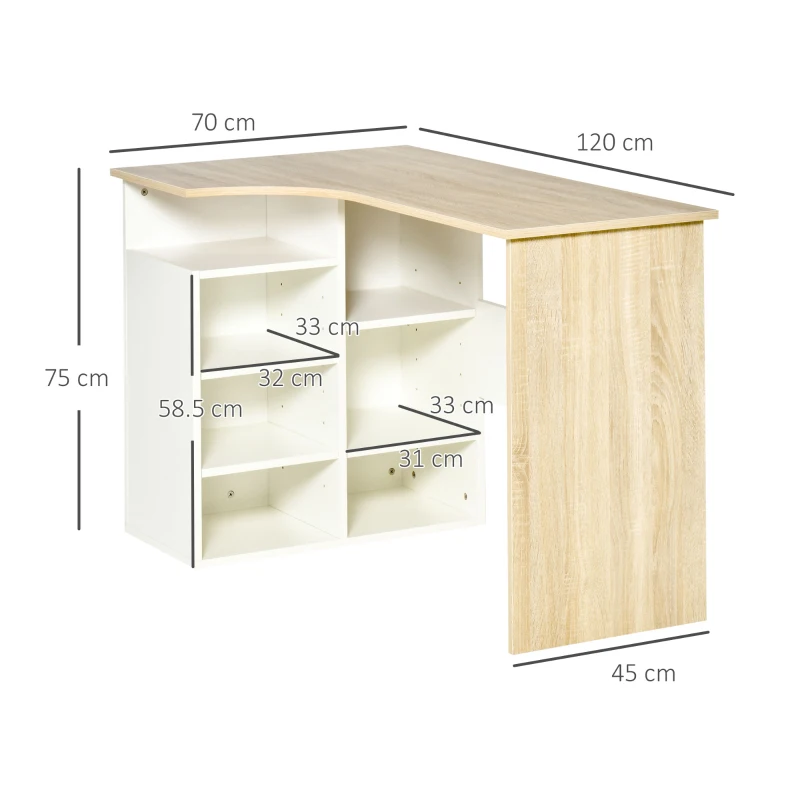 HOMCOM L-Shaped Corner Computer Desk Study Table PC Work with Storage Shelf Office Home Workstation Space Saving, Oak and White