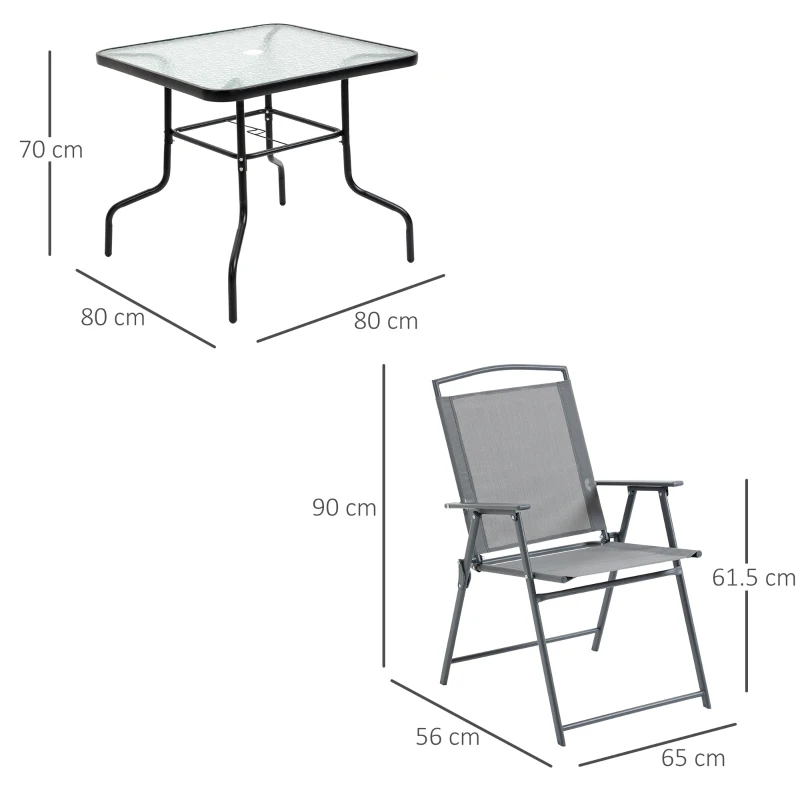 Outsunny Set Tavolo con 4 Sedie da Giardino Pieghevoli e Foro per Ombrellone, Nero