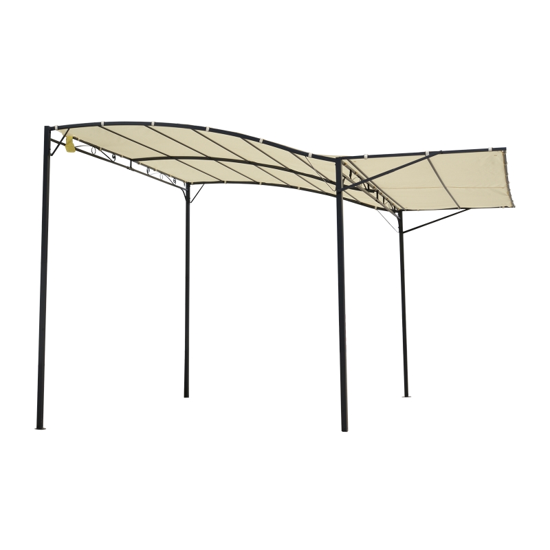 Outsunny Patio Metal Gazebo Door Window Awning Wall Mount Canopy Outdoor Sunshade with Extended Shelter Cream White