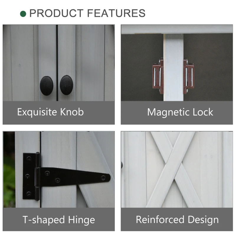 Outsunny Garden Shed Wooden Garden Storage Shed Fir Tool Cabinet Organiser with Shelves Double Door  - 110L x 55W x117Hcm Grey