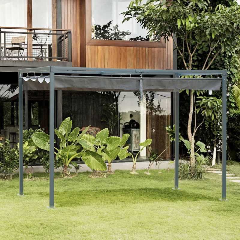Outsunny 3 x 2m Metal Pergola Gazebo Patio Sun Shelter Grape Tent Retractable Canopy Grey