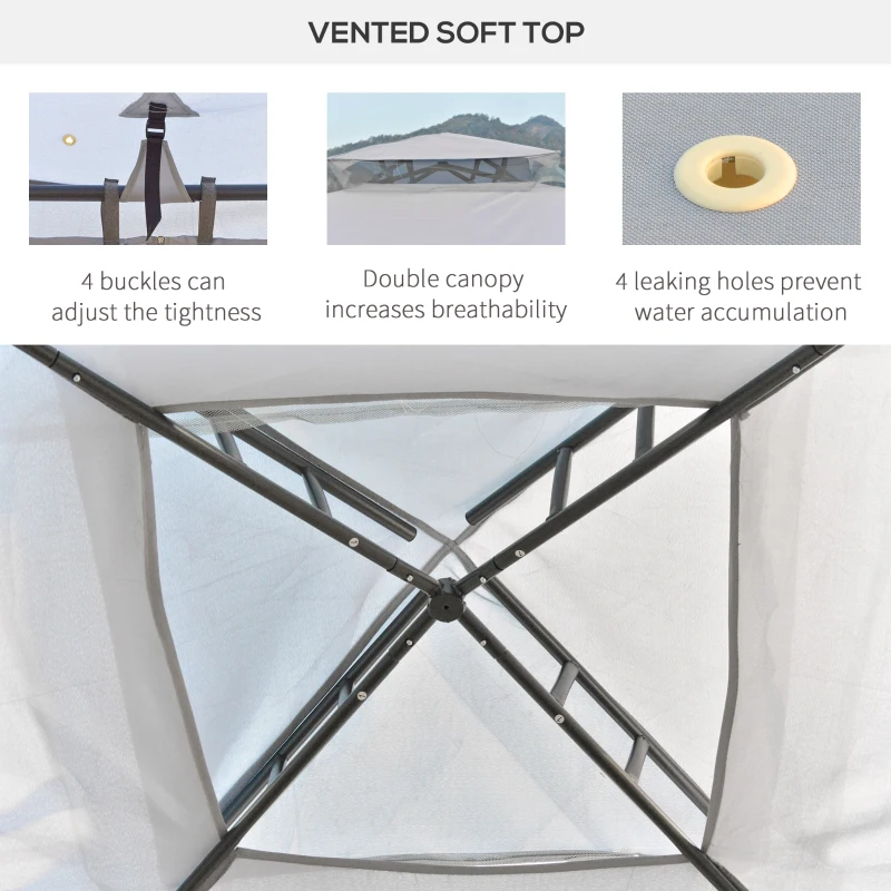 Outsunny 3 x 3 Meter Metal Gazebo Garden Outdoor 2-tier Roof Marquee Party Tent Canopy Pavillion Patio Shelter with Netting - Grey(m-5)