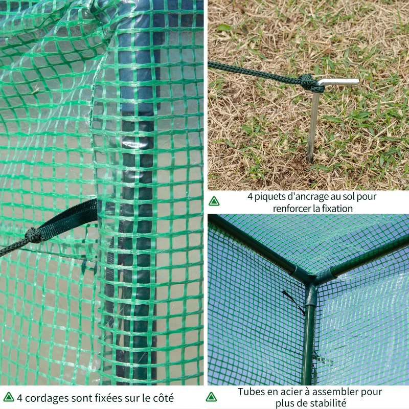 Outsunny Serre de Jardin Serre à tomates dim. 1L x 0,5l x 1,5H m Porte zippée déroulante Acier PE Haute densité 140 g/m² Anti-UV Vert