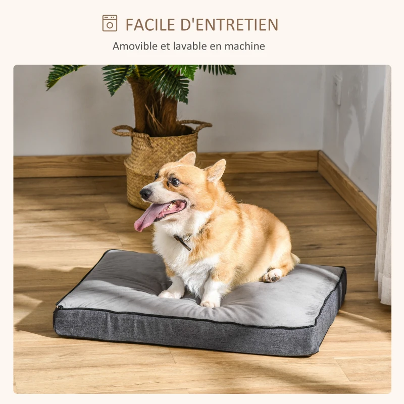 PawHut Lit pour animaux de compagnie panier pour chien orthopédique mousse à mémoire avec housse lavable amovible 75 x 60 x 20 cm gris blanc