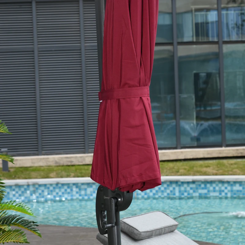 Outsunny Parasol déporté rond inclinable rotatif 360° manivelle piètement acier mât alu. dim. Ø 3 x 2,4H m polyester haute densité bordeaux