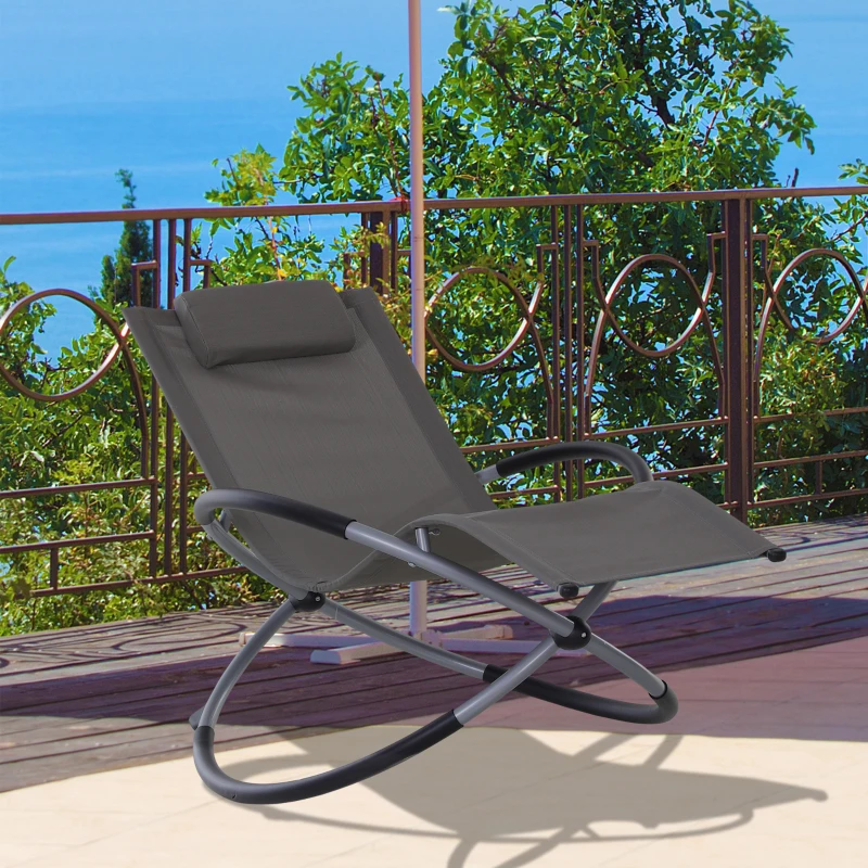 Outsunny Outdoor Orbital Lounger Zero Gravity Patio Chaise Sun Lounger Foldable Rocking Chair with Pillow, Grey