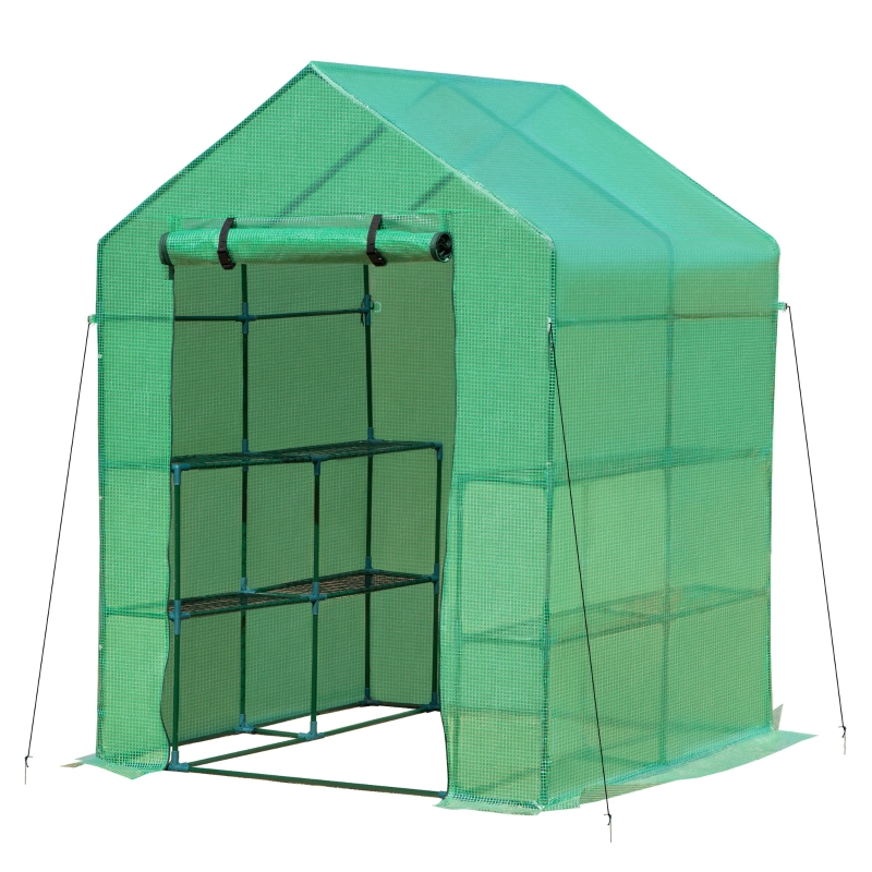 Serre de jardin 4 tablettes acier PE haute densité vert
