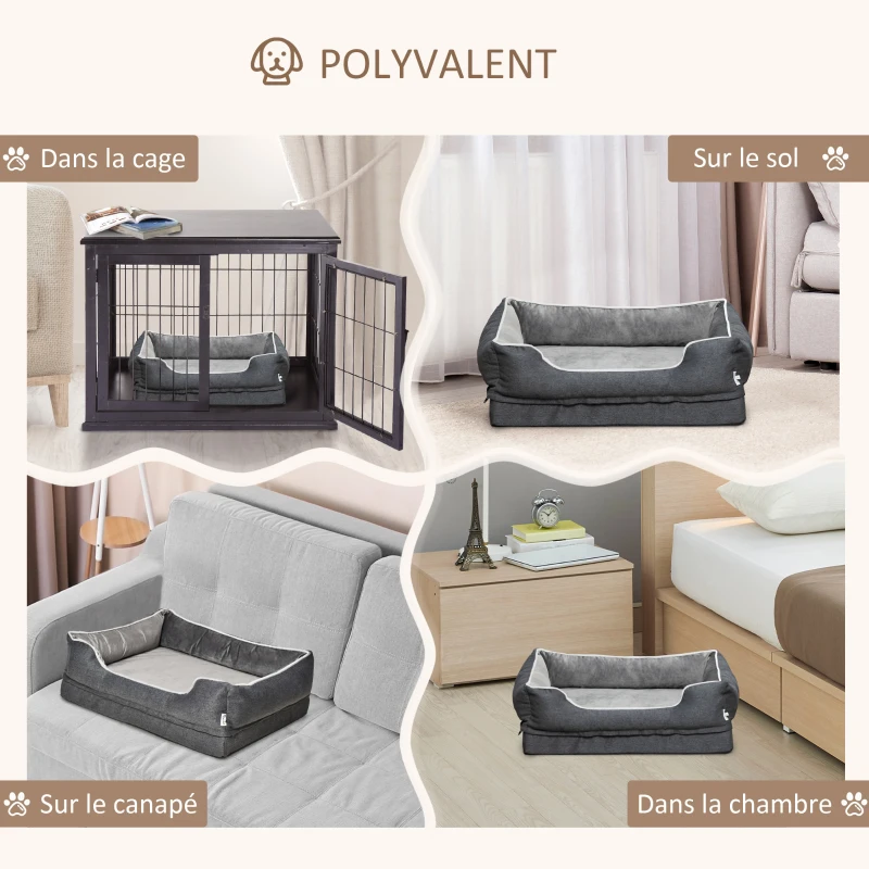 PawHut Lit pour animaux de compagnie panier pour chien orthopédique mousse à mémoire avec housse lavable amovible 75 x 60 x 20 cm gris blanc