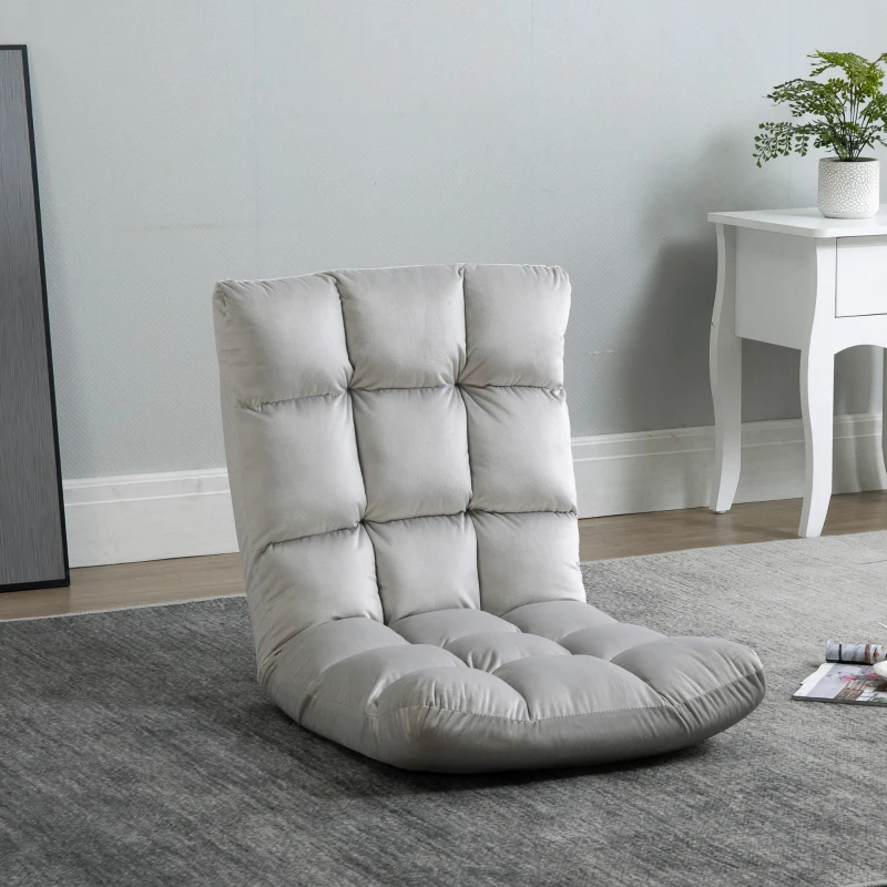 HOMCOM Folding Lazy Floor Sofa Chair Lounge Seat Gaming Couch Bed for Living Room, Home Office, Balcony, Grey