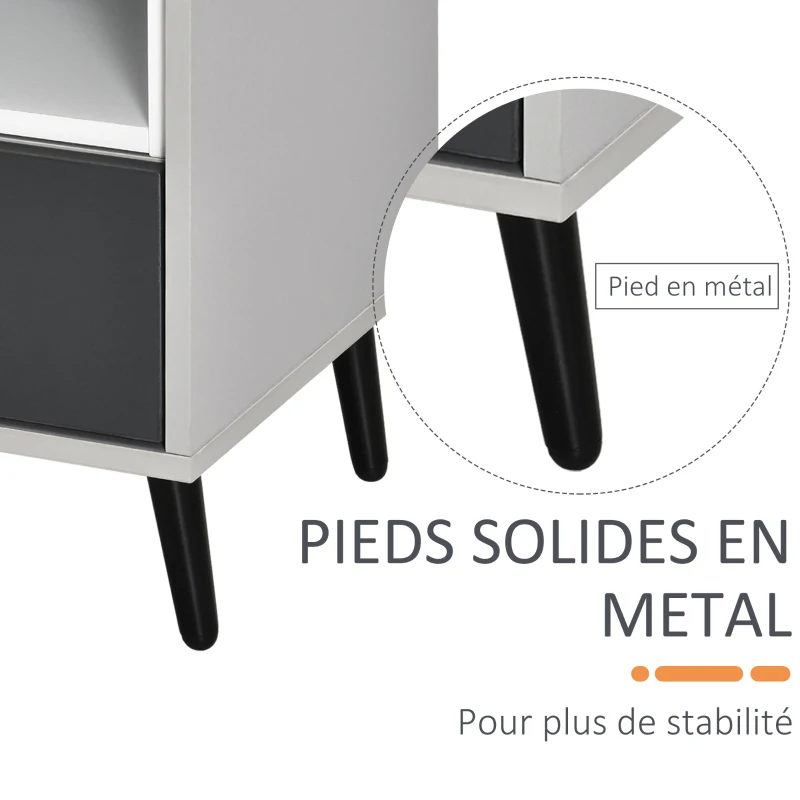 HOMCOM Chevet Table de Nuit Design Contemporain 40L x 40l x 45H cm tiroir + Niche Panneaux Particules Gris Blanc