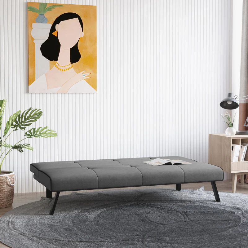 HOMCOM Sofa Bed Adjustable Back Velvet-Touch Padded Single Bed Recliner w/ Metal Feet Home Guest Comfort Compact Seat Furniture Grey