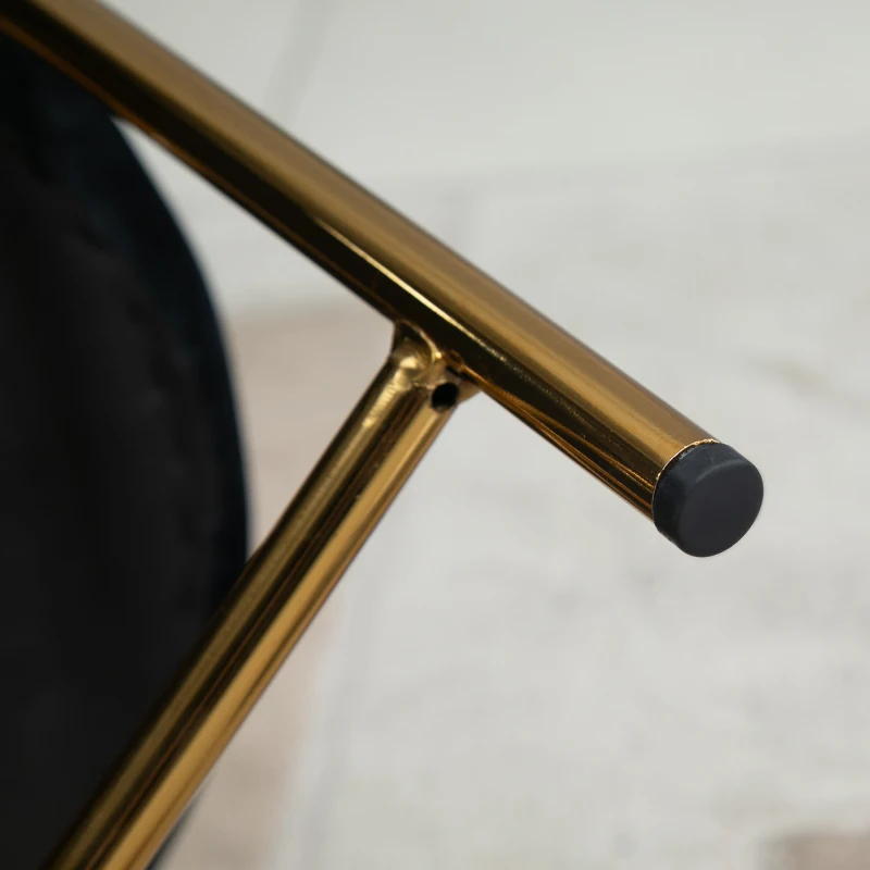 HOMCOM Tabouret rond style art déco châssis piètement acier doré assise aspect velours noir