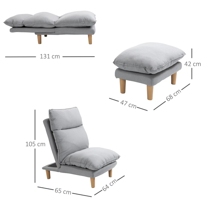 HOMCOM Adjustable Sofa Bed Set Reclining Lounge Chair with Footstool for Living Room, Home Office, Bedroom
