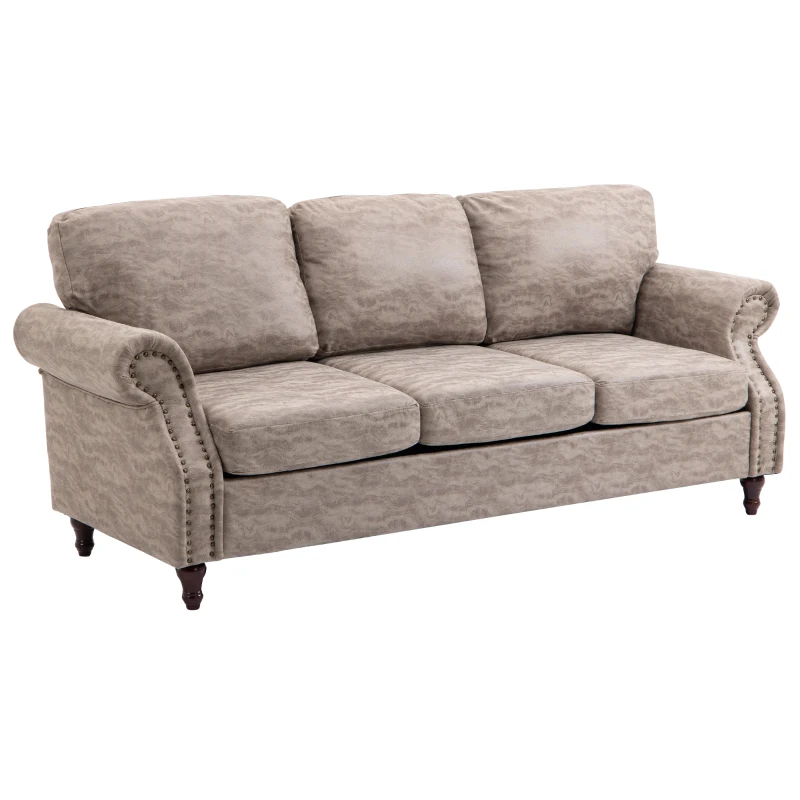 HOMCOM 3 Seater Corner Sofa Microfiber Cloth Wood Frame Thick Padding High Back, Brown