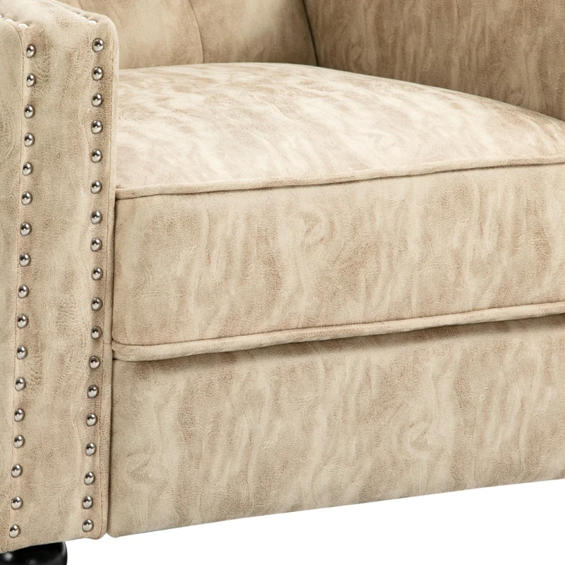 HOMCOM Studded PU Leather Reclining Armchair w/ Retractable Footrest Beige