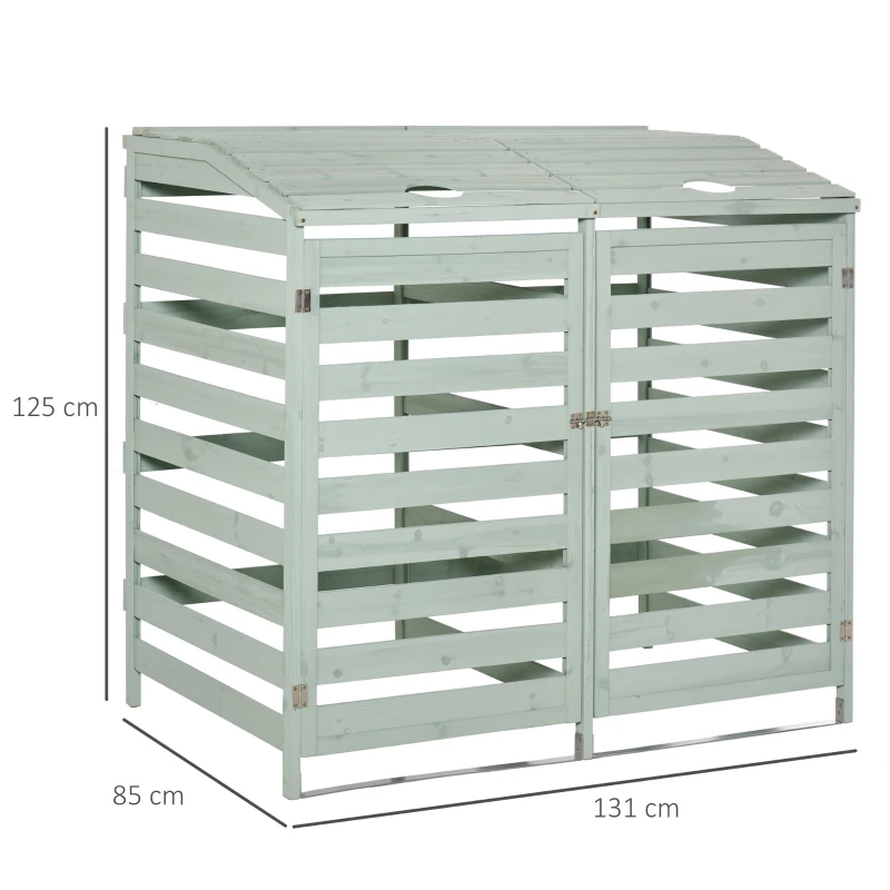 Outsunny Abri poubelles - abri de Jardin - 2 Portes verrouillables - dim. 131L x 85l x 125H cm - Bois Sapin Vert d'eau
