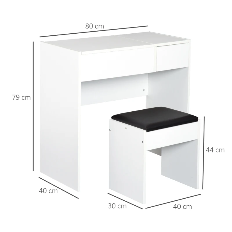 HOMCOM Coiffeuse Table de Maquillage Design Contemporain 80L x 40l x 79H cm Miroir escamotable, tiroir, Coffre + Tabouret Noir