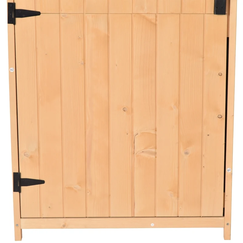 Outsunny Armoire de jardin extérieur abri de jardin en bois abri pour outils 3 étagères 2 Portes loquets Toit Pente bitumé rangement et stockage extérieurs pour terrasse 77 x 54 x 179 cm effet bois naturel