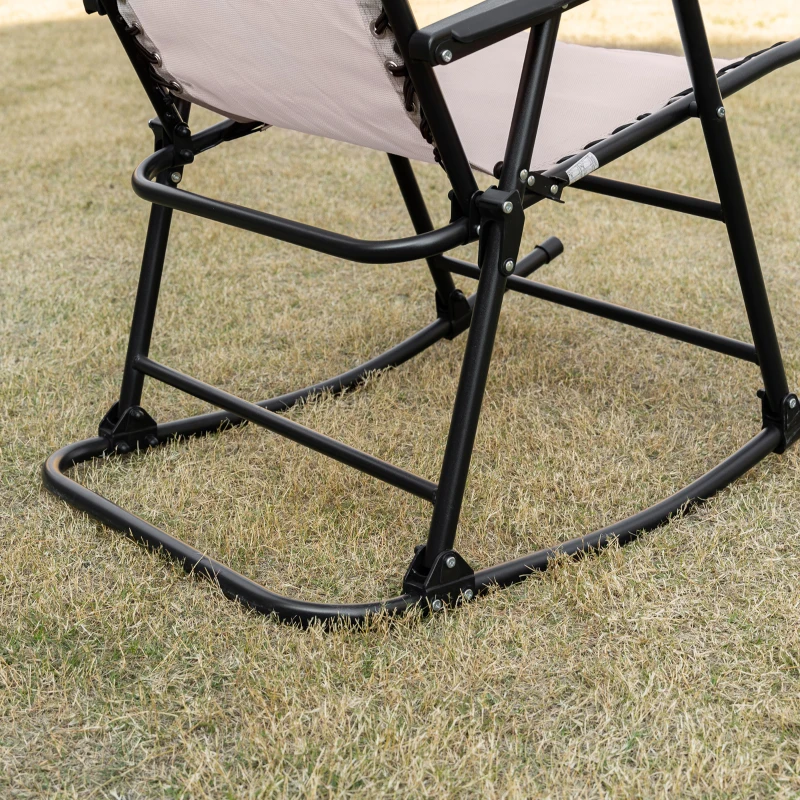 Outsunny Garden Rocking Chair Folding Outdoor Portable Zero Gravity Chair w/ Headrest-Beige