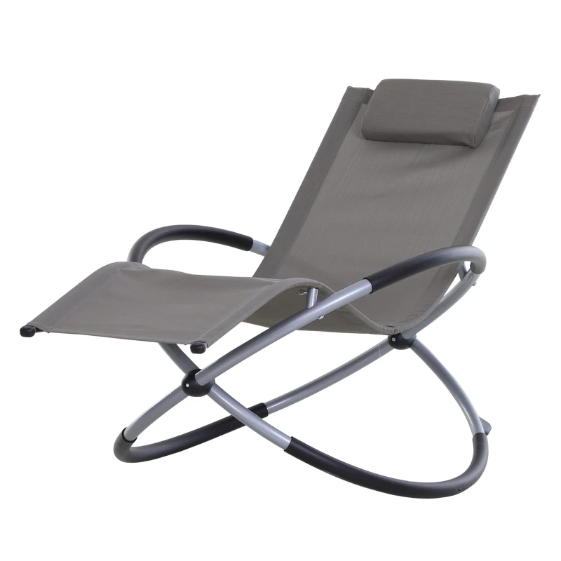 Outsunny Outdoor Orbital Lounger Zero Gravity Patio Chaise Sun Lounger Foldable Rocking Chair with Pillow, Grey