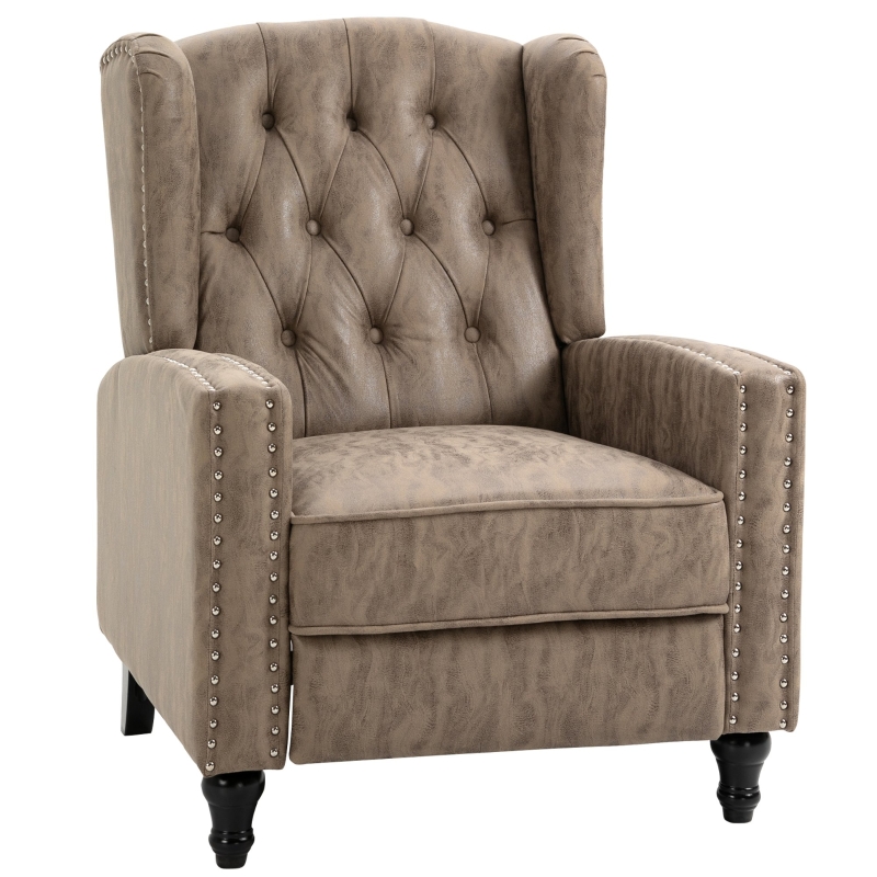 HOMCOM Marble Effect Manual Studded PU Leather Reclining Armchair Chair w/ Retractable Footrest Recliner Chair Home Furniture, Brown